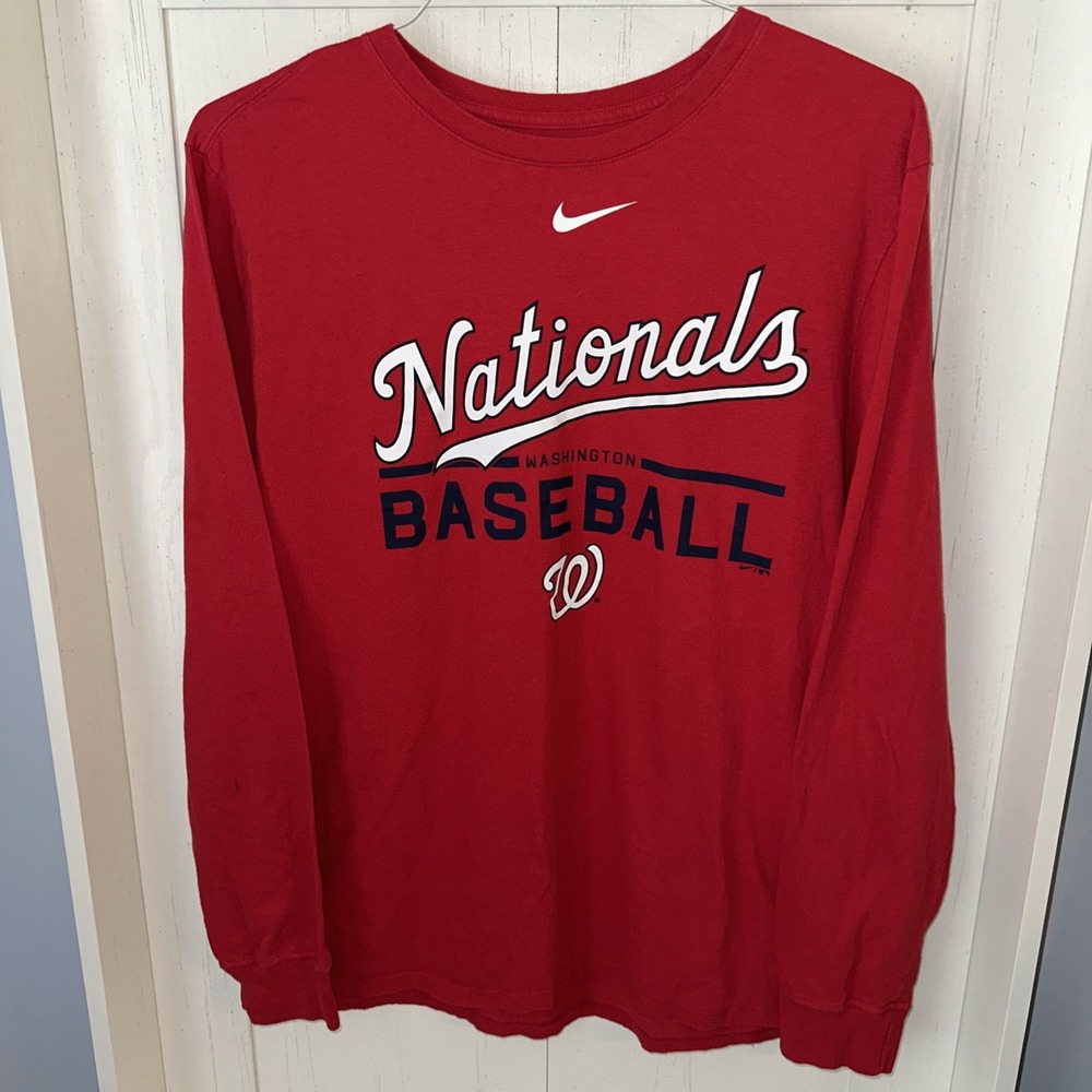Washington Nationals Nike Tee Long Sleeve Shirt Mens Large Dri Fit Athletic Cut